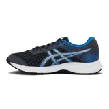 Championes Asics Raiden 3 de running para hombre, en color gris oscuro con detalles en azul eléctrico y blanco. Capellada de malla transpirable con soportes sintéticos y suela de goma con amortiguación.