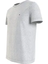 Remera gris de algodón con cuello redondo y logo de Tommy Hilfiger bordado en el pecho.