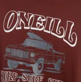 Remera de manga corta color bordó con cuello redondo y pequeño logo estampado en el pecho.