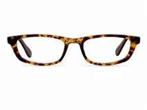 Lentes con protección contra luz azul y UV400, con montura de diseño rectangular en estampado carey y cristales transparentes.