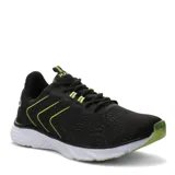 Championes deportivos Push color negro con detalles en verde neón. Presentan una capellada de malla transpirable, cierre con cordones y suela blanca con refuerzos en verde en la puntera y el talón.