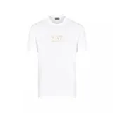 Remera blanca de algodón con cuello redondo y logo EA7 Emporio Armani estampado en el pecho.