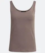 Blusa musculosa color gris claro, con escote en U y breteles anchos. Confeccionada en poliamida y poliéster.