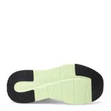 Championes deportivos unisex con diseño moderno, capellada de malla blanca y refuerzos en tono verde agua. Presentan una mediasuela voluminosa de color celeste con orificios laterales para mayor amortiguación y suela negra.