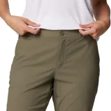 Pantalon de senderismo color verde oliva, de corte recto y cintura media. Cuenta con rodillas articuladas, bolsillos laterales y bolsillo de seguridad con cremallera, diseñado con tecnología de protección solar y repelencia a líquidos.
