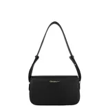 Cartera Las Oreiro modelo Love, color negro, de diseño estructurado tipo bandolera con solapa frontal y hebilla metálica dorada decorativa. Cuenta con correa ajustable para el hombro.