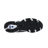 Championes urbanos New Balance modelo 740, con diseño técnico en tonos gris y plata. Presentan una estructura de malla transpirable con superposiciones sintéticas metalizadas, logo N lateral característico y entresuela blanca con tecnología ABZORB para mayor amortiguación.