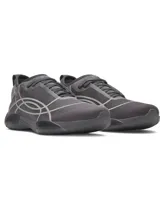 Championes de entrenamiento Under Armour modelo UA W Sculpt TR, color gris oscuro con diseño de líneas abstractas en tono más claro. Presentan una estructura de micromalla transpirable, lengüeta de una sola pieza y entresuela de amortiguación EVA.