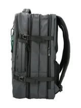 Mochila maletín gris RKF de poliéster reciclado repelente al agua, con tres compartimientos independientes con cierre, espacio para laptop de 15 pulgadas, triple bolsillo frontal, mango lateral, correas ajustables y broches laterales.