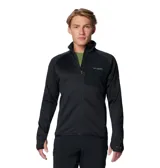 Campera técnica de polar Columbia Titanium, color negro, con cierre frontal completo, cuello alto, bolsillo en el pecho con cierre y orificios para los pulgares en los puños.