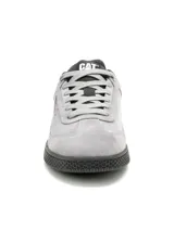 Championes Caterpillar de hombre, modelo Pause Retro T-Toe, de color gris. Confeccionados en gamuza con suela de goma negra y detalles en dorado con el nombre de la marca en el lateral.