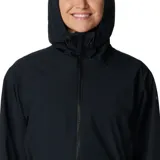 Campera impermeable Columbia modelo Blossom Park Rain Omni-Tech, color negro, con capucha ajustable, cierre frontal, bolsillos laterales con broches y cordón ajustable en la cintura.