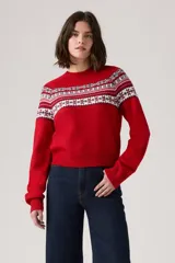 Sweater de punto con diseño Fairisle en el canesú, cuello redondo, manga larga y puños acanalados.