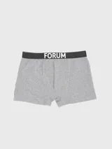 Boxer blanco con estampado de cruces negras y cintura elástica gris con la marca Forum en blanco.