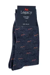 Medias azules de tejido melange con estampado de gaviotas en tonos marrones y negros, de marca Legacy.