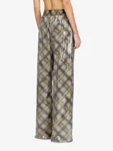 Pantalón Diesel de pierna ancha y calce regular, confeccionado con un diseño a cuadros adornado con lentejuelas transparentes y cintura elástica ajustable con cordón.