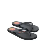 Ojotas Rip Curl color negro con tiras de dedo que presentan el logotipo de la marca en rojo. Incluye un detalle circular estampado en la parte trasera de la plantilla.