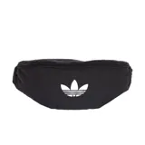 Riñonera Adidas Adicolor de color negro, con cierre principal y logo del trébol de la marca estampado en blanco en el frente.