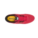 Championes urbanos Caterpillar modelo Pause Retro, color rojo con detalles en negro y suela blanca. Confeccionados en gamuza y lona, presentan un diseño minimalista con el logo de la marca en el lateral y la lengüeta.