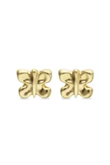 Aros tipo broquel con diseño de mariposa en relieve, con acabado en baño de oro 18k.
