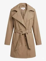 Campera tipo trench de Calvin Klein, color beige, con diseño de doble botonadura, solapas amplias y cinturón ajustable en la cintura. Confeccionada en tejido de poliéster resistente.