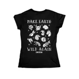 Remera negra entallada de manga corta con estampa frontal y de espalda que dice "Make Earth Wild Again" junto a ilustraciones de animales estilo tradicional y estrellas.