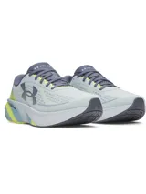 Championes de running Under Armour Velociti Pace, color celeste con detalles en gris, amarillo y azul, con amortiguación UA HOVR y suela de goma.