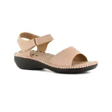 Sandalias de cuero negro con tira ancha sobre el empeine y tira con hebilla ajustable en el tobillo.