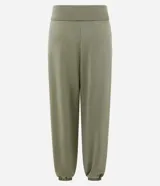 Pantalón aladín de microfibra color azul, de corte amplio con caída fluida, cintura ancha plegable y bajos elastizados.
