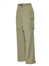 Pantalón desmontable color verde claro, estilo cargo, recto y de tiro medio. Confeccionado con fibras recicladas y tecnología Natural Flex. Cuenta con bolsillos laterales, filtro UPF +50 y piezas desmontables para transformarlo en short.