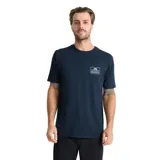 Remera azul marino de manga corta, con cuello redondo y pequeño estampado gráfico en el pecho de la marca Roark.