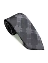 Corbata de seda azul marino con estampado paisley en tonos rosados y blancos.