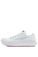 Championes Converse Chuck Taylor All Star Move Ox, color blanco, de lona con plataforma ondulada y suela de goma color marrón.