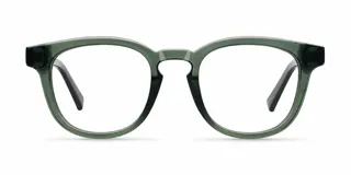 Lentes con protección contra luz azul y UV400, armazón cuadrado de material bio-based en color verde translúcido.