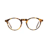 Lentes de receta con armazón de eco acetato en diseño redondo con estampado carey.