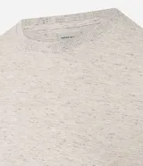 Remera masculina de corte regular, color beige melange, con cuello redondo, manga corta y textura horizontal.