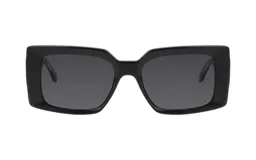 Lentes de sol Teresa Calandra modelo Naomi, con montura cuadrada de acetato color negro y cristales grises.