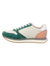 Championes casuales Hush Puppies modelo Bliss Sun, con diseño de paneles en colores verde, beige y salmón. Presentan cierre con cordones, suela con tecnología memory foam y base de goma dentada.