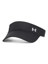 Visera deportiva Under Armour modelo Blitzing color negro, con el logotipo bordado en blanco en el lateral. Confeccionada en tejido de punto transpirable con banda interior de satén y cierre trasero elástico ajustable.