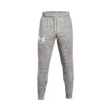 Pantalón de jogging Under Armour para hombre, color gris jaspeado, con logo estampado en la pierna izquierda, cintura elástica con cordón ajustable y bolsillos laterales.