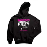 Canguro negro con capucha y bolsillo frontal tipo canguro. Presenta un estampado gráfico en el pecho con la imagen de la banda Beastie Boys y el título del álbum Check Your Head en color fucsia.