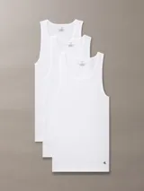 Pack de tres remeras de tirantes blancas de algodón, con cuello redondo y logo CK bordado en el dobladillo.