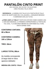 Pantalón de mujer con estampado animal print en tonos marrones y negros, de corte ajustado y largo hasta el tobillo. Incluye un cinturón de tela a rayas blancas y marrones.