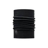 Bufanda tubular negra de lana merino, ideal para climas fríos.