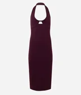Vestido midi de corte ajustado con diseño frente única, detalle de nudo y recorte en el busto. Confeccionado en tejido texturizado con espalda descubierta.