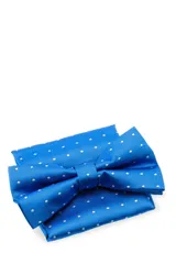 Moña amarilla con estampado floral y pañuelo de bolsillo a juego, presentados en caja negra.