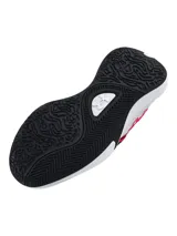Championes de básquetbol Under Armour Lockdown 7, con diseño en combinación de colores gris, negro y detalles en rojo. Presentan parte superior de malla transpirable con superposiciones de cuero, entresuela de EVA para mayor amortiguación y suela de caucho con patrón de tracción en espiga.