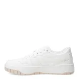 Championes urbanos de plataforma, color beige, con diseño de paneles cosidos, cierre de cordones al tono y suela de goma con relieve.