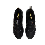 Championes de running Asics Gel-Quantum 180, color negro con detalles en dorado. Presentan tecnología de amortiguación GEL en la entresuela, diseño de malla transpirable y refuerzos sintéticos en los laterales con el logo de la marca.
