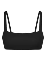 Bralette negro de escote cuadrado y tirantes anchos, confeccionado en tela scuba suave y elástica.